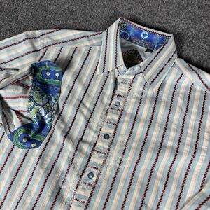 Robert Graham Shirt Mens Medium Blue White Embroidered Button Down Long Sleeve